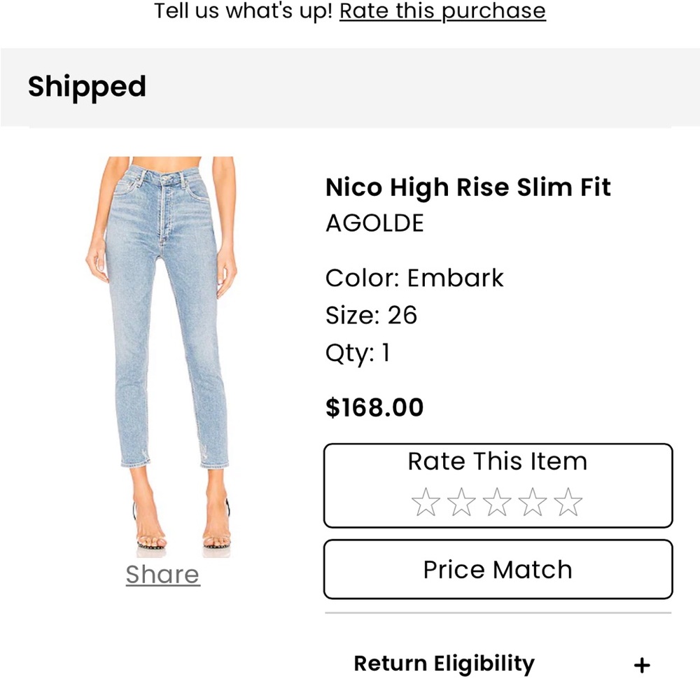 AGOLDE Nico High Rise Slim Fit in Embark size 26